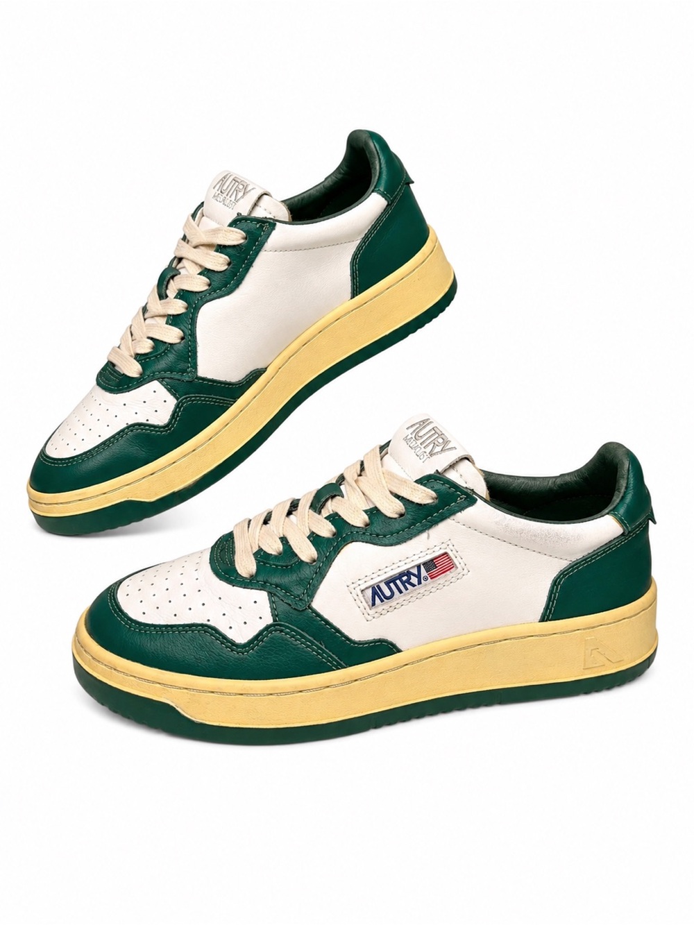 Autry Medalist Low Leather Sneakers Green White EU 38 Womens 7.5